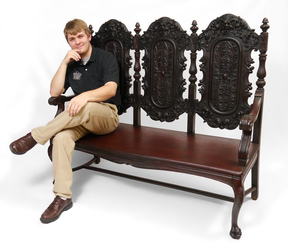 Appraisal: NORTHWIND CARVED TRIPLE SEAT BENCH Triple carved panel back with