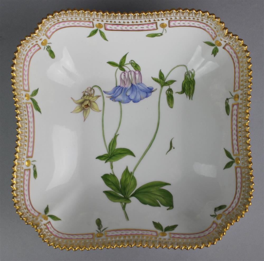 Appraisal: ROYAL COPENHAGEN 'FLORA DANICA' SQUARE BOWL green printed and blue