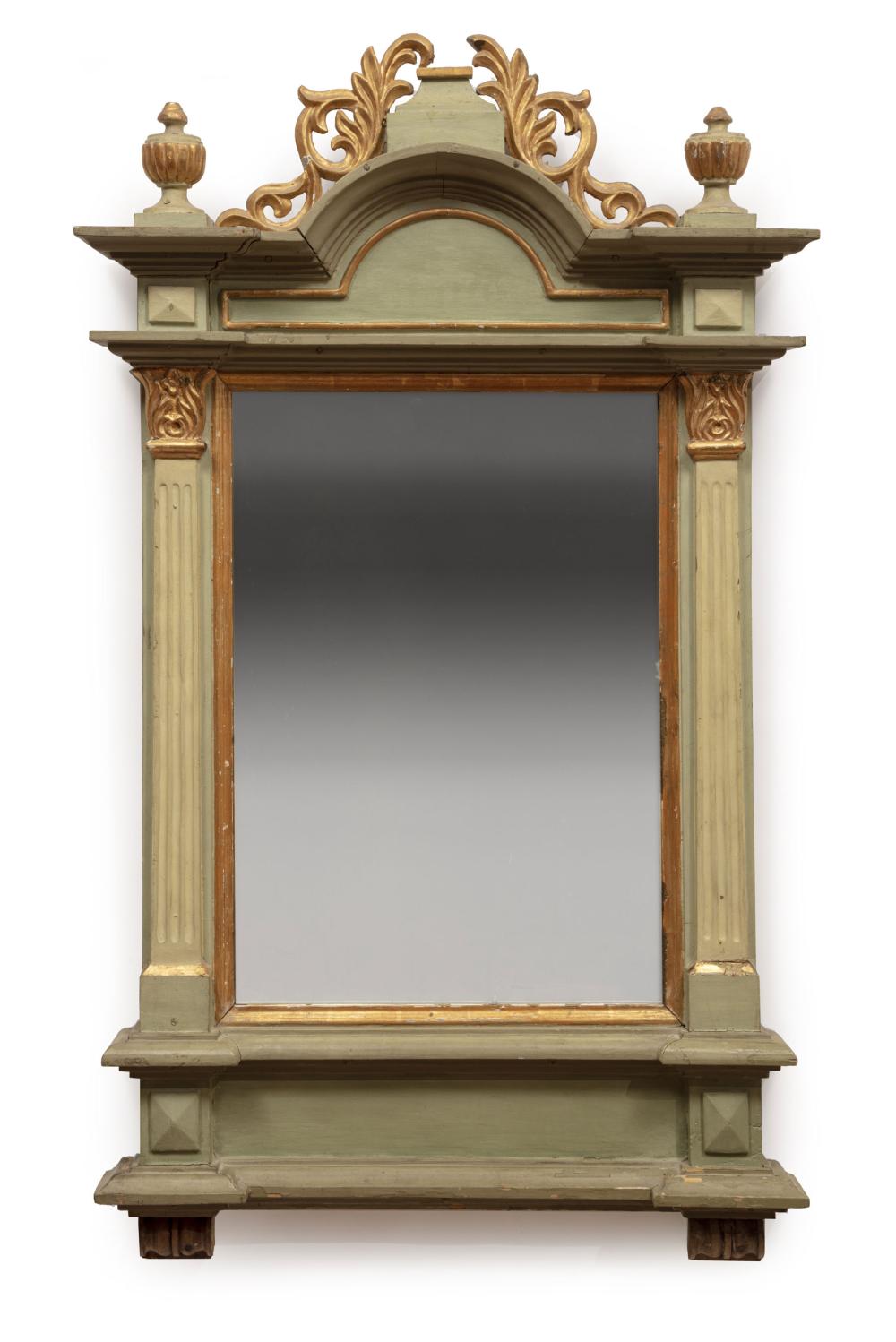 Appraisal: Antique Neoclassical-Style Verte Peinte and Parcel Gilt Mirror foliate crest