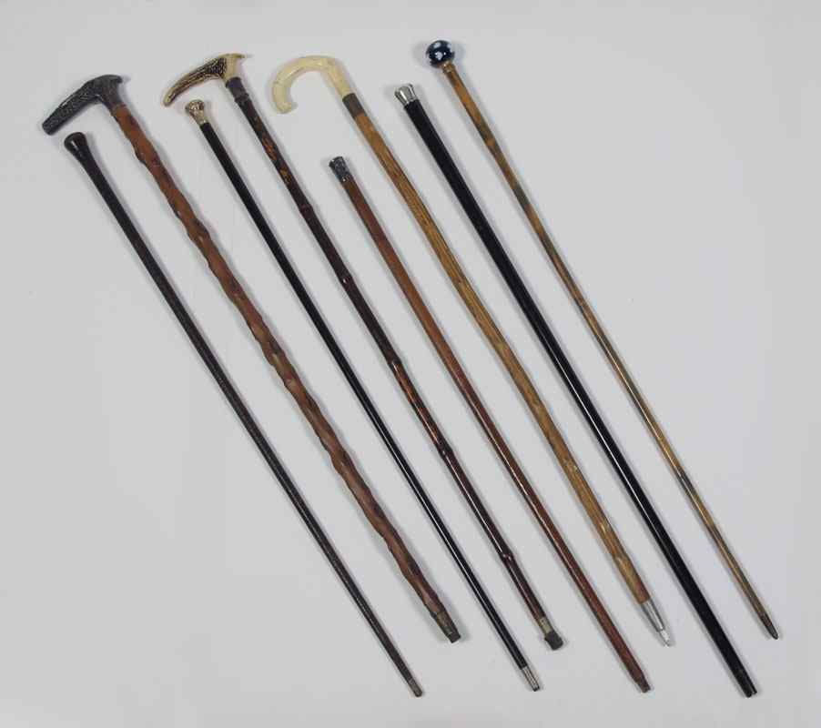 Appraisal: ASSORTED COLLECTION OF WALKING STICKS Assorted handles including glass block