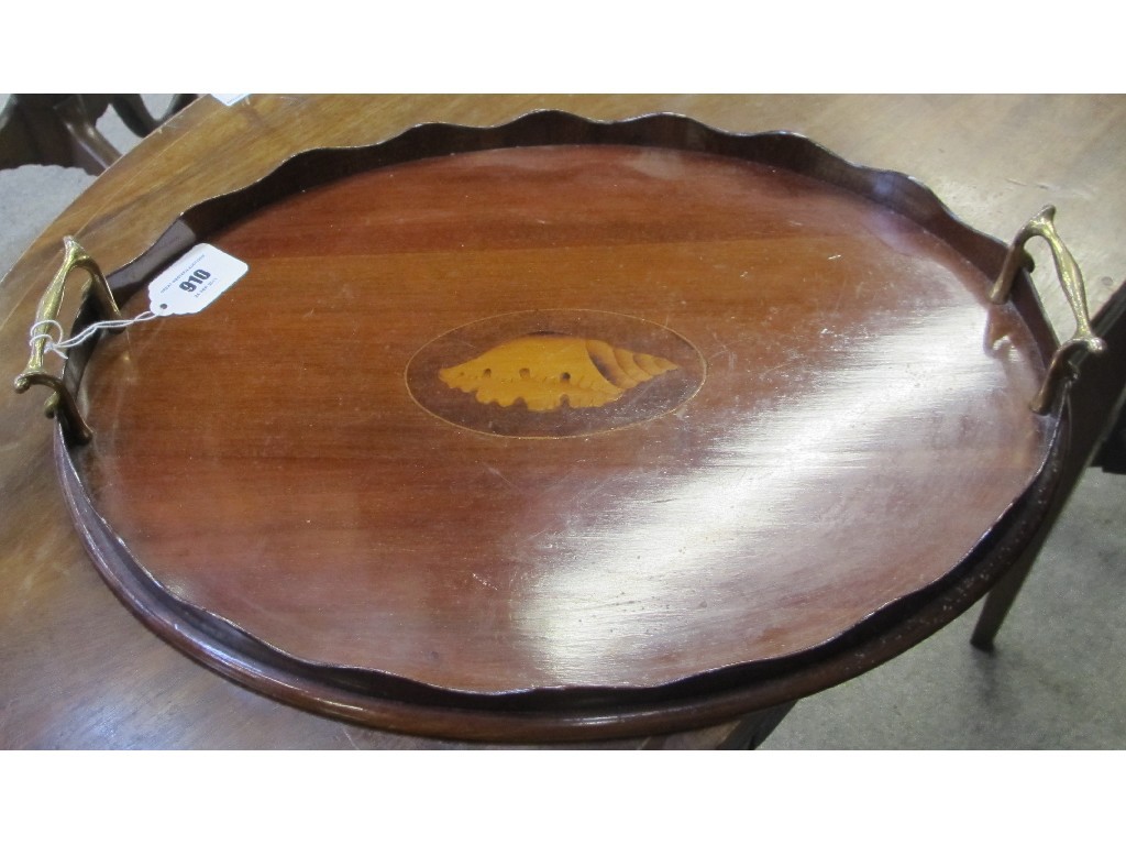 Appraisal: Edwardian mahogany inlaid oval serving tray