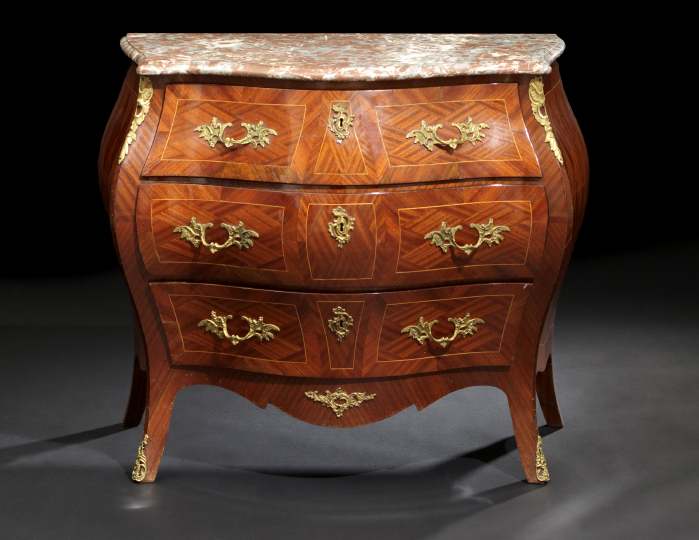 Appraisal: Pair of Louis XV -Style Ormolu-Mounted Parquetry Inlaid and Line-Strung