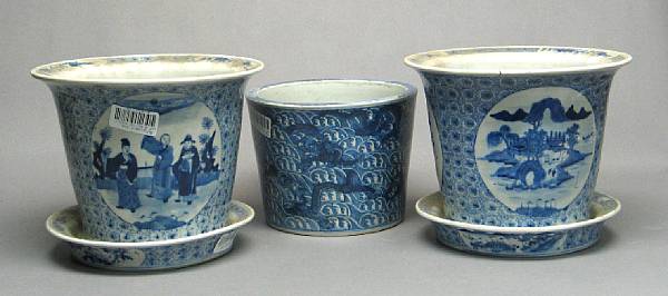 Appraisal: A pair of blue and white porcelain planters with drainage