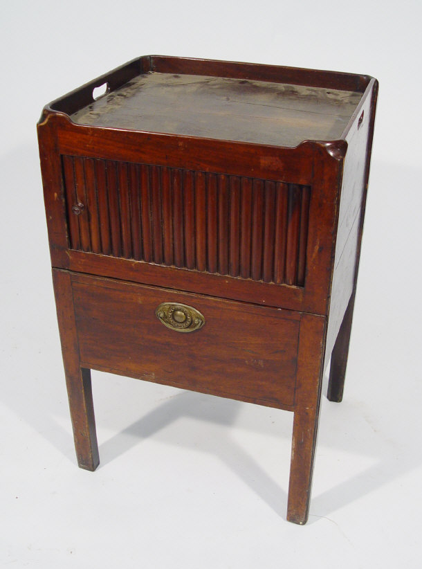 Appraisal: th Century mahogany nightstand with roller cupboard door above a