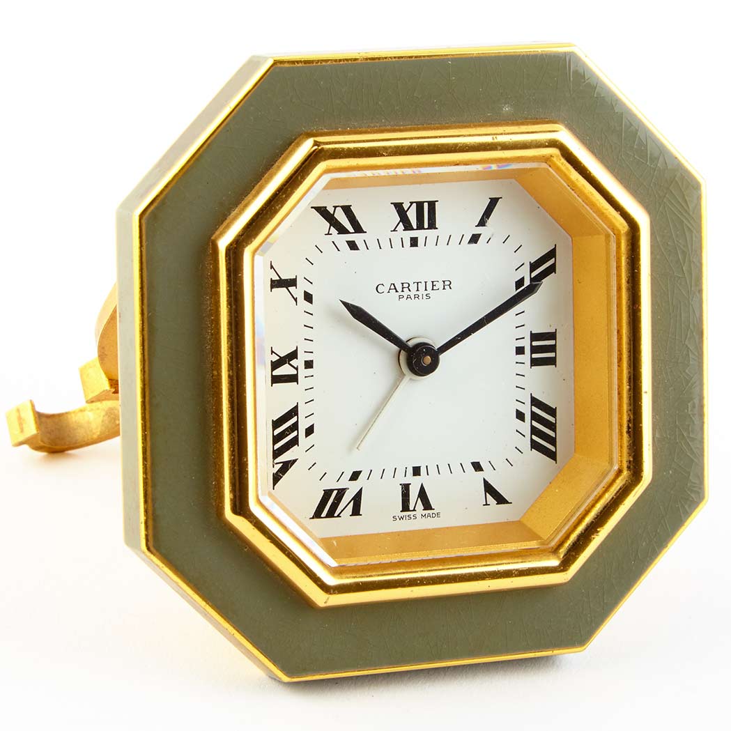 Appraisal: Gilt-Metal and Enamel Alarm Desk Clock Cartier Paris Mechanical the