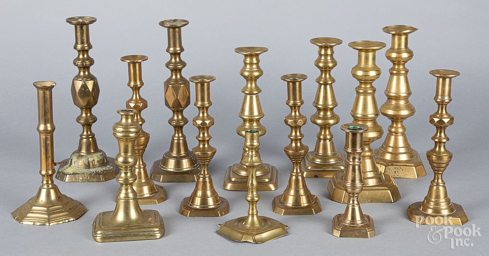 Appraisal: Collection of English brass candlesticks Collection of English brass candlesticks