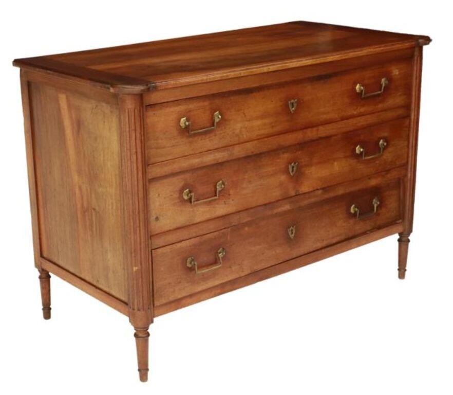 Appraisal: French Louis XVI style walnut commode th c shaped top