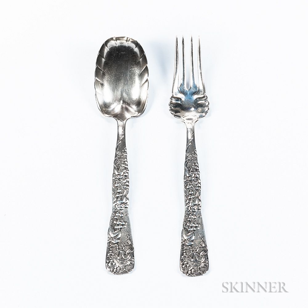 Appraisal: Tiffany Co Vine Pattern Sterling Silver Salad Spoon and Fork