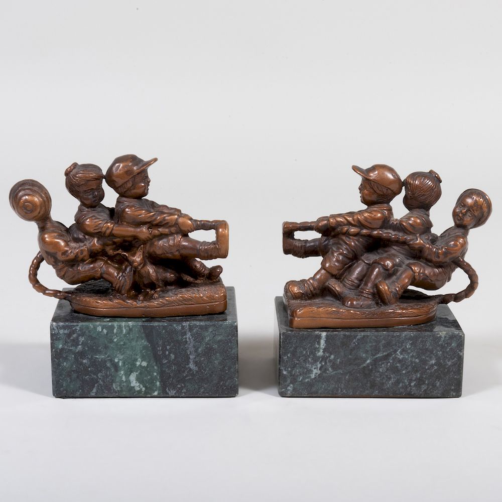 Appraisal: After Dem tre Chiparus - Tug of War Bookends Patinated