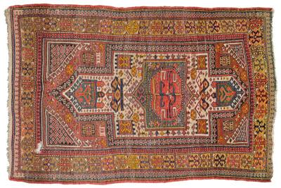 Appraisal: Double-entrant prayer rug central panels on ivory ground major border