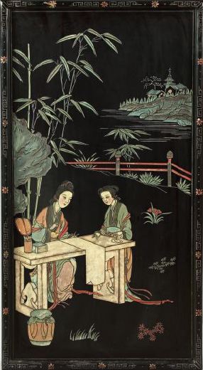 Appraisal: Chinese Polychromed Lacquer Panel in the Coromandel manner and depicting