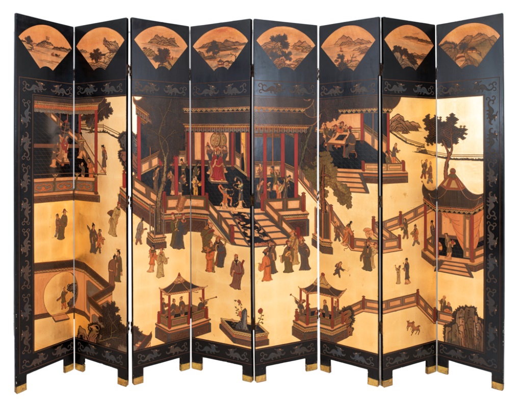 Appraisal: CHINESE COROMANDEL EIGHT PANEL SCREEN Chinese coromandel two-sided panel screen