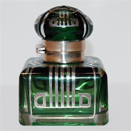 Appraisal: Austrian Art Deco Silver Mounted Green Glass Inkwell Estimate -