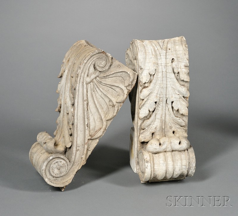 Appraisal: Pair of Classical Carved Wooden Architectural Corbels America th century