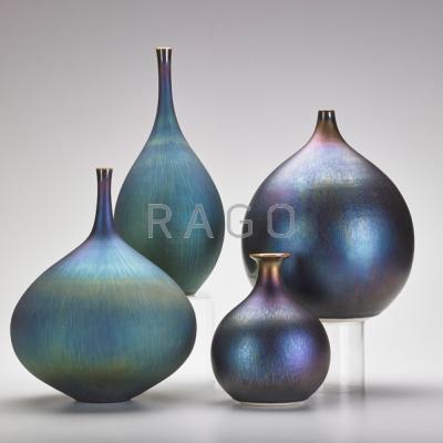 Appraisal: HIDEAKI MIYAMURA b Four porcelain vases Tenmoku glaze Kensington NH