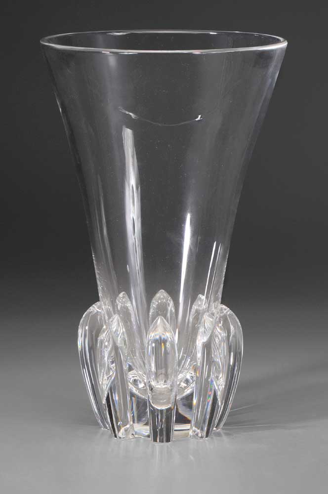 Appraisal: Steuben Lotus Vase designed by George Thompson clear glass trumpet