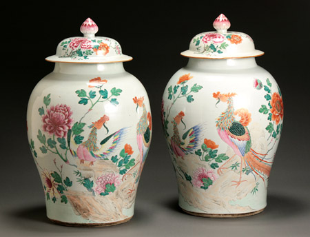 Appraisal: Pair of Chinese Export 'Famille Rose' Covered Urns th Century