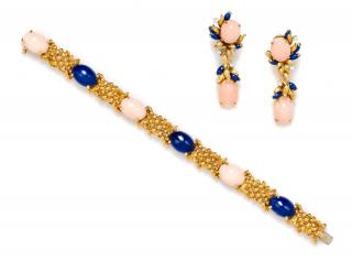 Appraisal: An Karat Yellow Gold Coral Lapis Lazuli and Diamond Demi