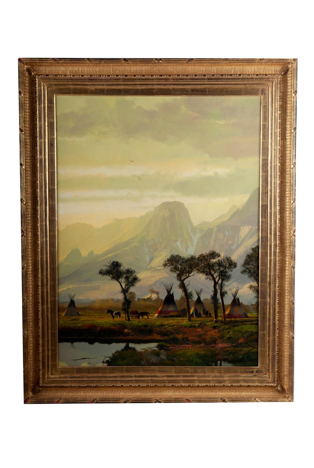 Appraisal: MICHAEL COLEMAN GOLDEN MOMENT INDIAN ENCAMPMENT oil on panel signed