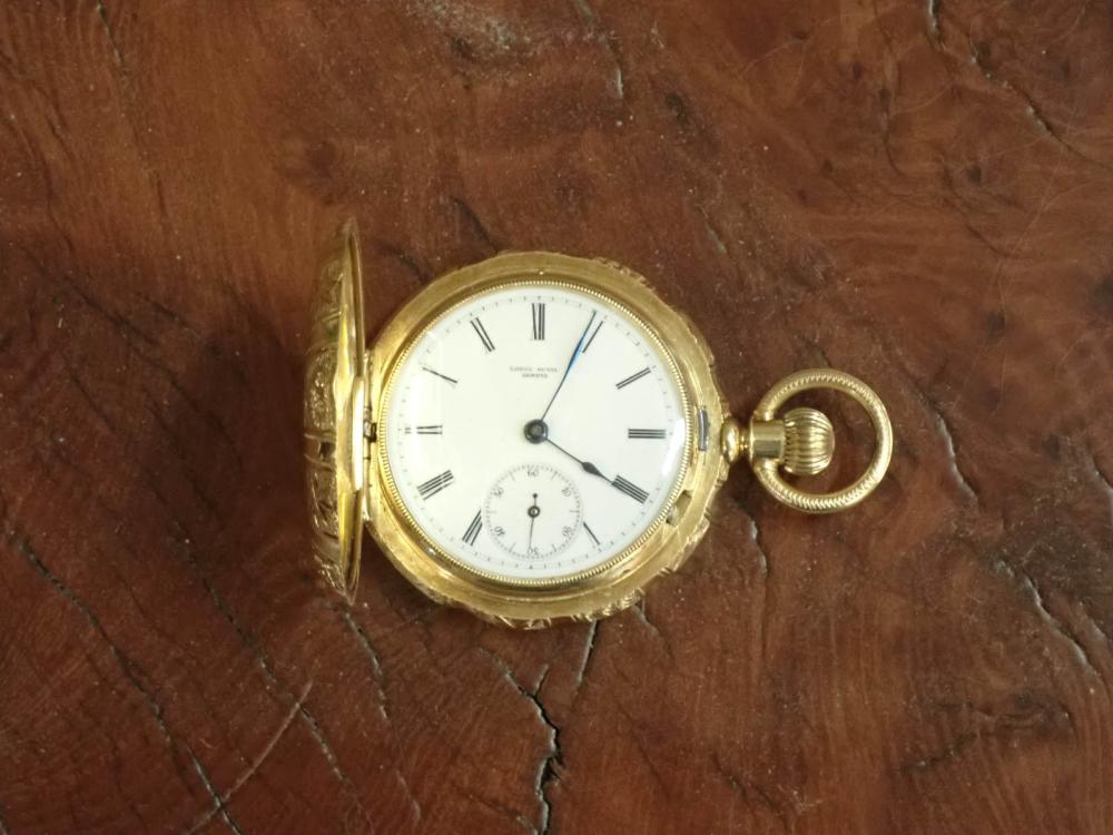 Appraisal: SWISS LOUIS DUVAL HUNTER CASE POCKET WATCH k gold shell