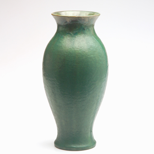 Appraisal: FULPER Tall baluster vase covered in a fine frothy Cucumber