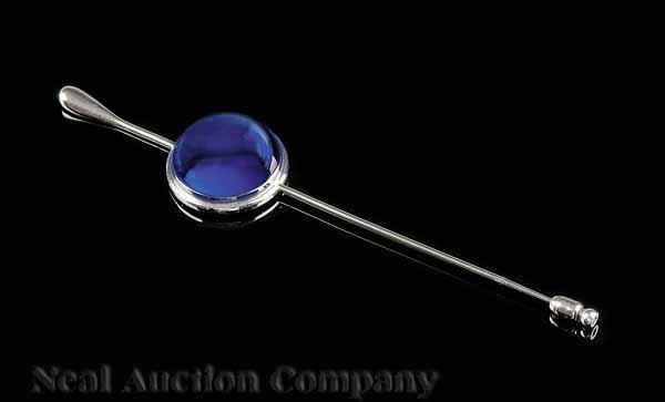 Appraisal: A Marie-Claude Lalique Silverplated Rhodium and Blue Crystal Cabochon Stick