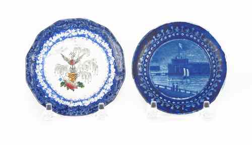 Appraisal: Two blue Staffordshire cup plates th c depicting Castle Garden