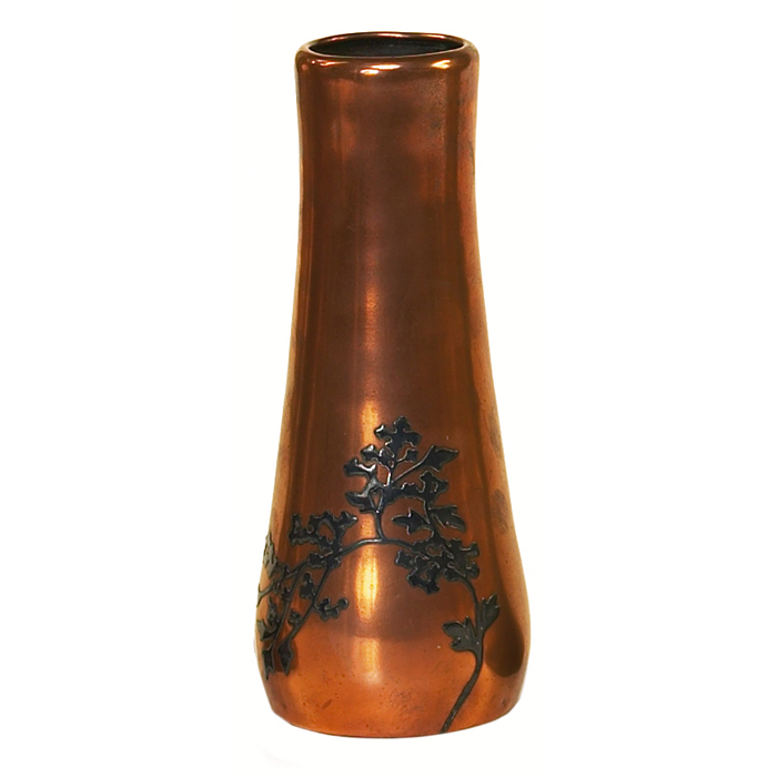 Appraisal: Heintz vase sterling on bronze applied organic design polished patina