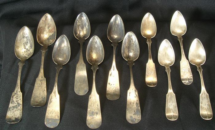 Appraisal: coin silver teaspoons JF Robinson JG Thompson J Ladomus TO