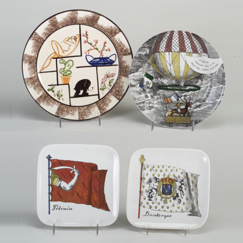 Appraisal: Four Italian polychome plates three by Piero Fornasetti with transfer