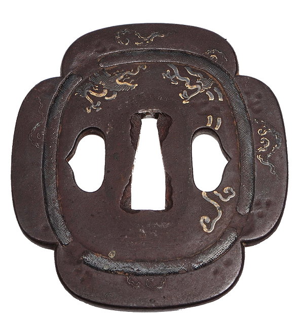 Appraisal: A Japanese tsuba th Centurywith silver inlaid dragon