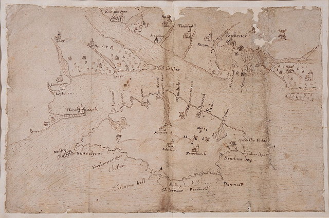 Appraisal: AN INTERESTING AND EARLY MAP FRAGMENT in pen and inks