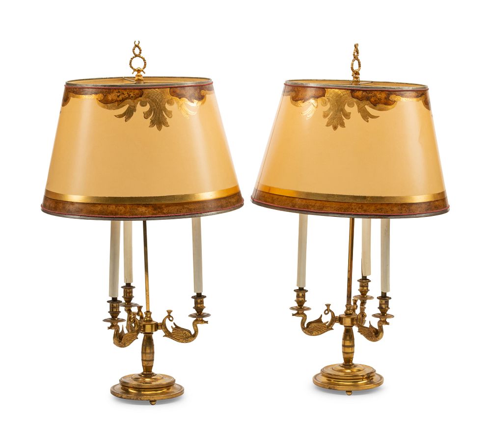 Appraisal: A Pair of Empire Style Gilt Metal Three-Light Candelabra Lamps