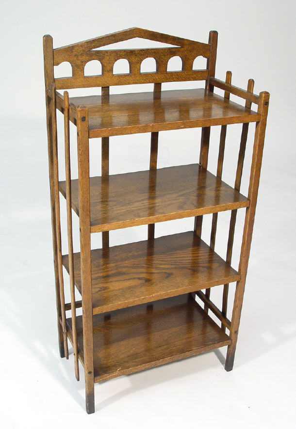 Appraisal: Oak Arts Crafts four tier slatted bookcase stands cm high