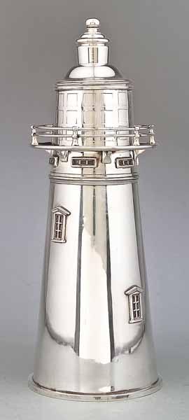 Appraisal: A Lighthouse-Form Silverplate Cocktail Shaker bears pseudo marks Sheffield WBBAI