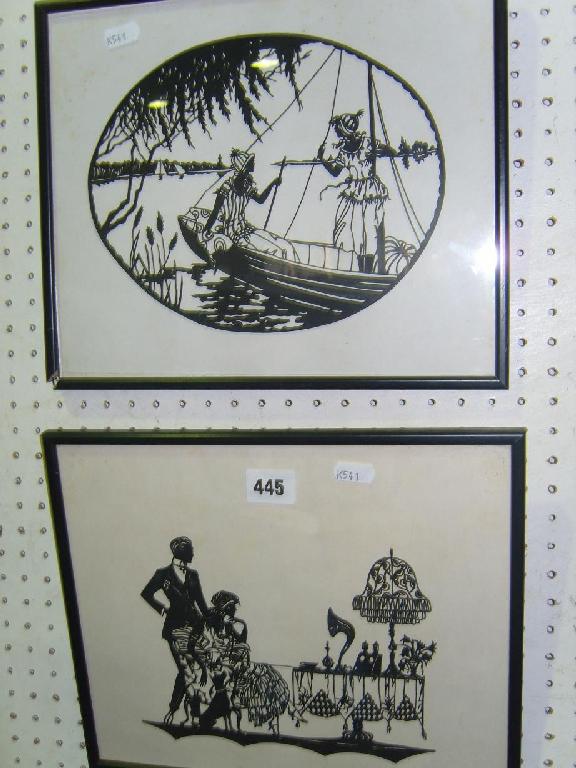 Appraisal: A pair of cut silhouette pictures in the 's style