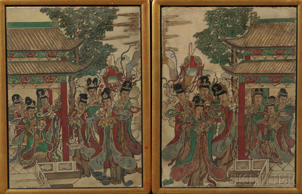 Appraisal: Pair of Framed Paintings Depicting Women China gesso on board