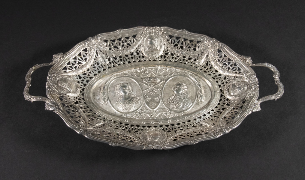 Appraisal: HANAU SILVER TRAY WITH FRENCH PORTRAITS Early th c Reticulated