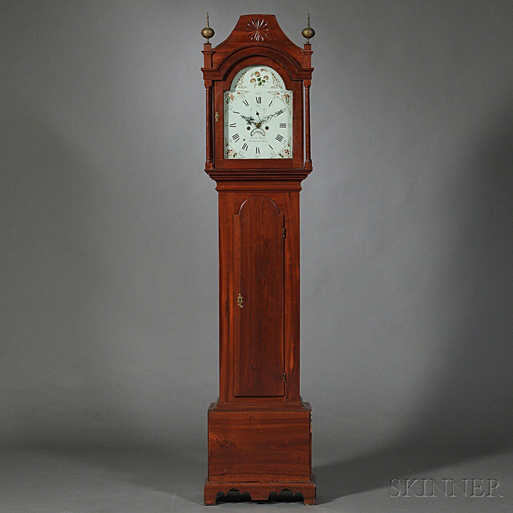 Appraisal: Cherry Carved Tall Case Clock David Wood Newburyport Massachusetts c