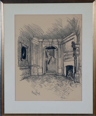 Appraisal: Great room leading into stairway black and white lithograph x