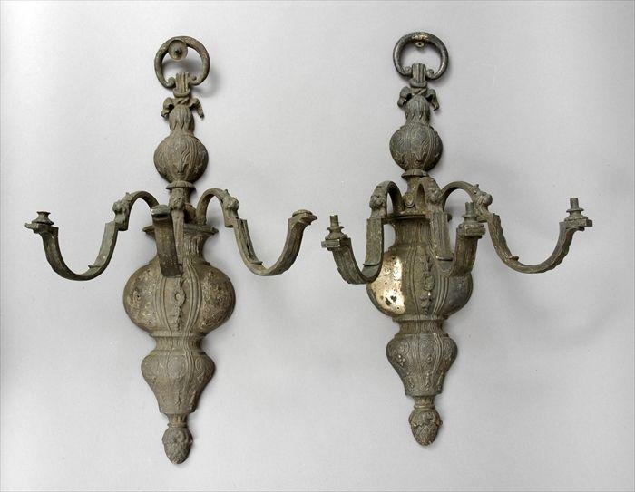 Appraisal: Pair of R gence-Style Silverplate Three-Light Wall Sconces x in