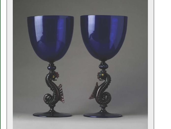 Appraisal: PAIR OF LARGE MURANO GLASS GOBLETS Each tapered cobalt-blue bowl