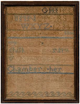 Appraisal: marking sampler seven lines of letters and numbers stitched Charity