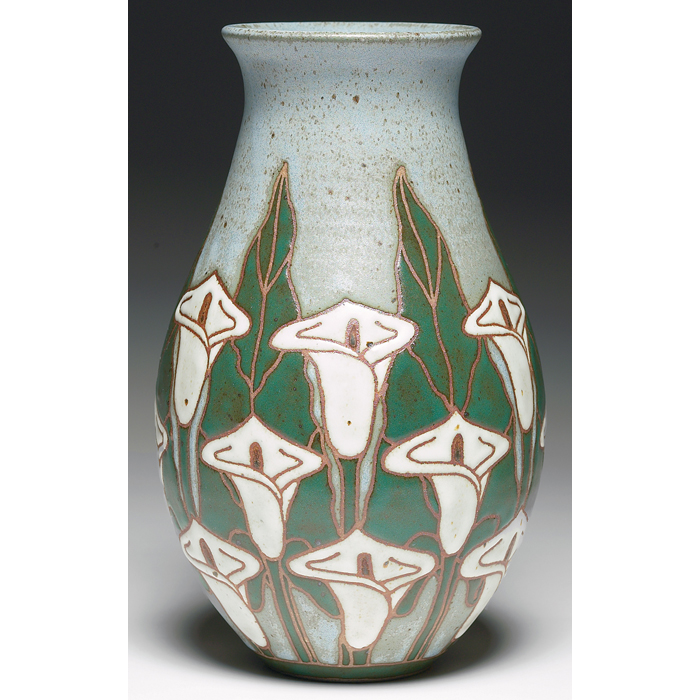 Appraisal: Common Ground Pottery vase contemporary calla lilies against a mottled