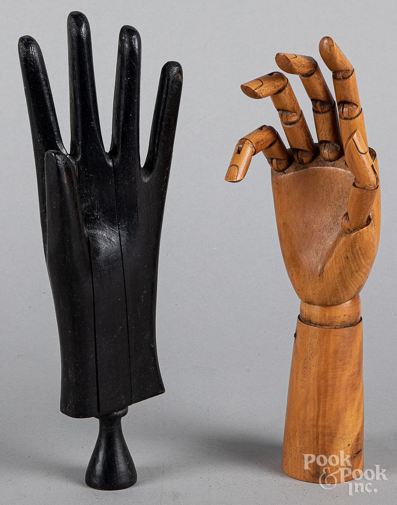 Appraisal: Articulated wood artisans' hand ca Articulated wood artisans' hand ca