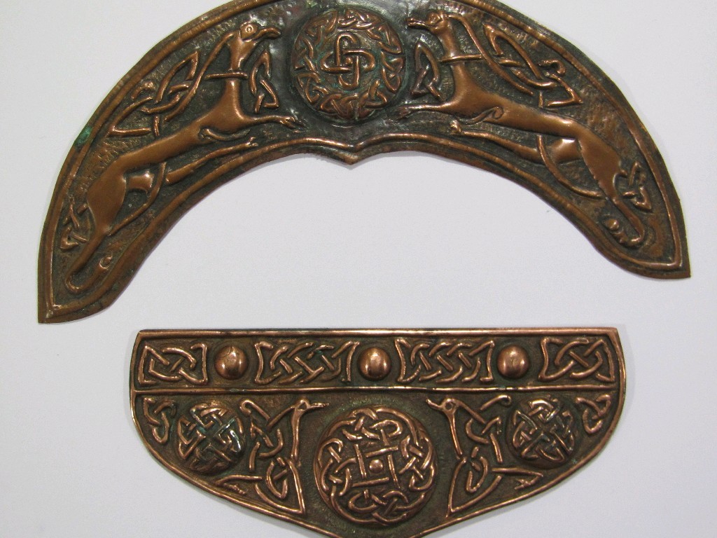 Appraisal: Sporron mantle of crescent form embossed with Celtic medallion flanked