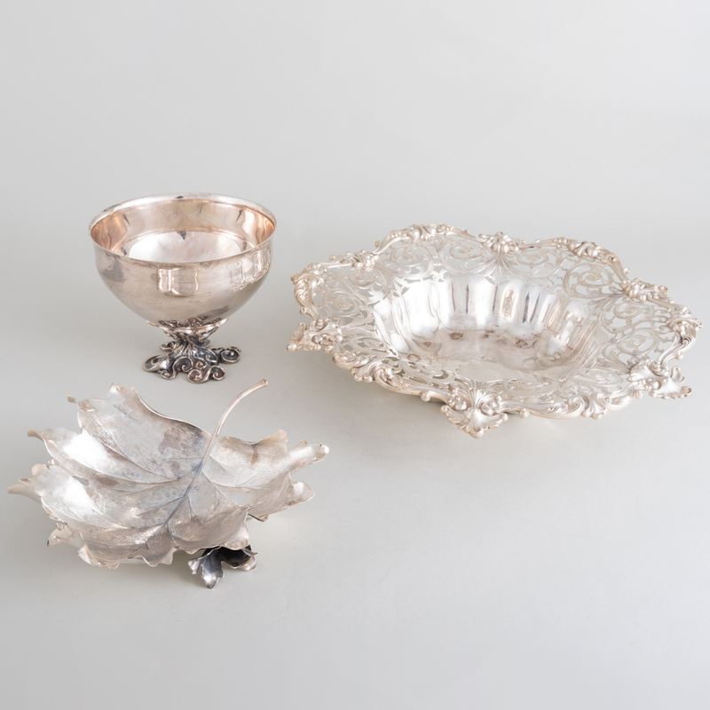 Appraisal: Buccellati Silver Leaf Dish and Two Modern Silver Plate Dishes