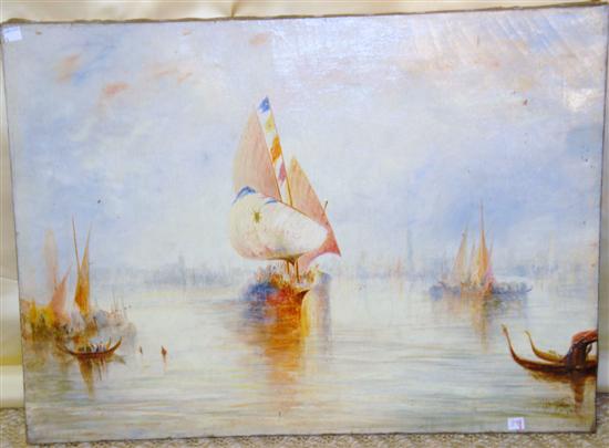 Appraisal: J W ANDERSON LATE TH C Oil on canvas Boats