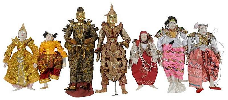 Appraisal: Seven Yoke Th Marionette Puppets Burmese th th century each