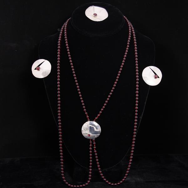 Appraisal: Sterling silver and Garnet Modern Art Jewelry Set pc Necklace